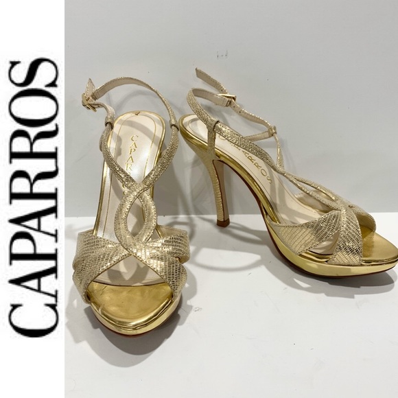 Caparros Gold Reptile Strappy Heeled Sandal - Picture 2 of 9